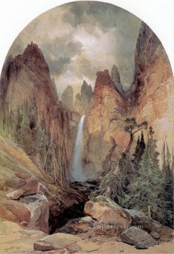湖池の滝 Painting - タワーフォールの風景 トーマス・モラン